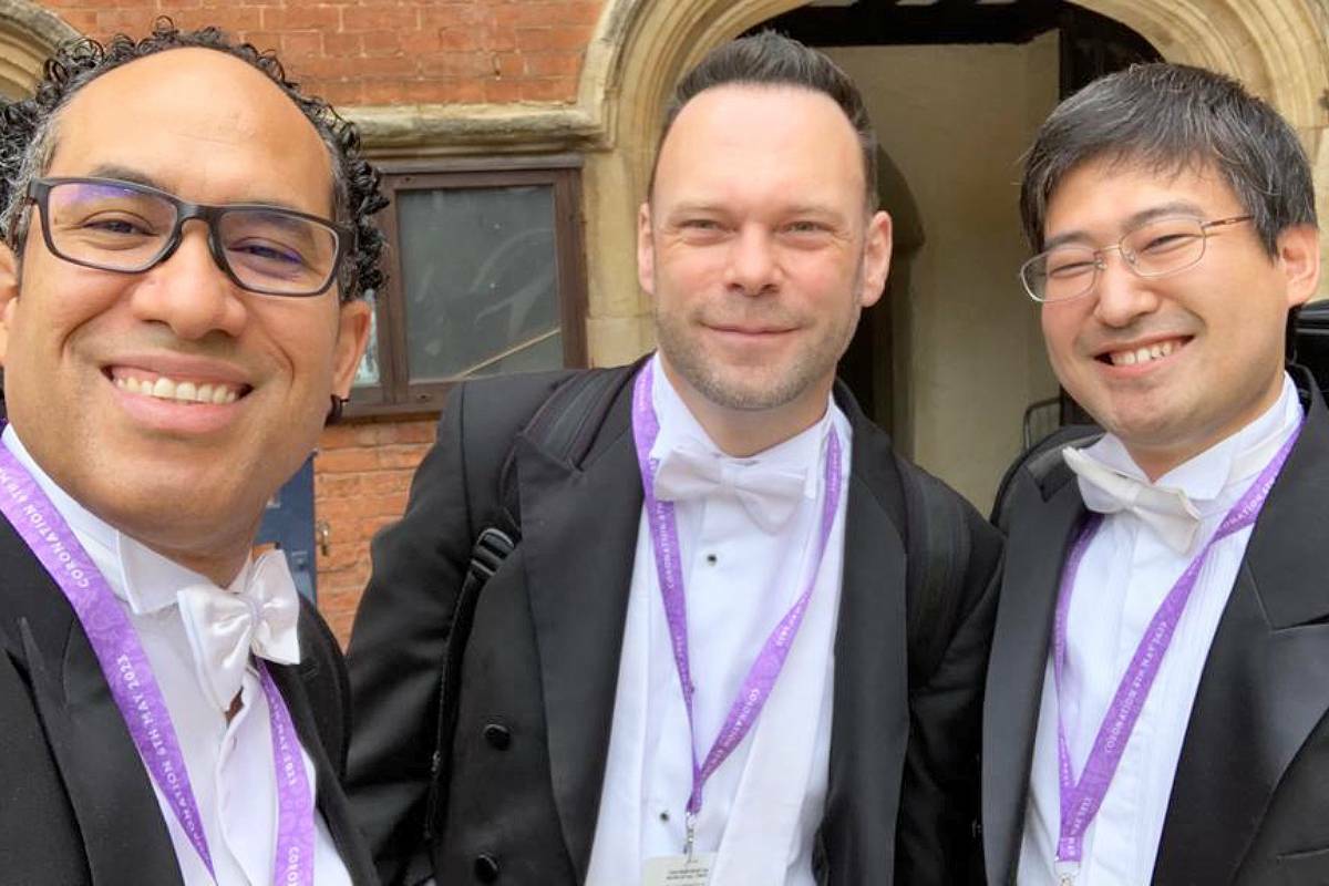 Tetsuumi Nagata, right, with fellow BBC National Orchestra of Wales musicians, Steve Hudson and Juan Gonzalez. (Submitted photo)