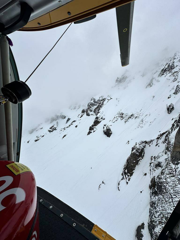 The Atwell Peak area of Mount Garibaldi, near Squamish, B.C. is shown from a helicopter, in this handout image provided by North Shore Rescue, taken on Wednesday June 5, 2024. North Shore Rescue crews search for three mountaineers missing since May 31 in the Atwell Peak area of Mount Garibaldi, near Squamish, B.C. THE CANADIAN PRESS/HO-North Shore Rescue