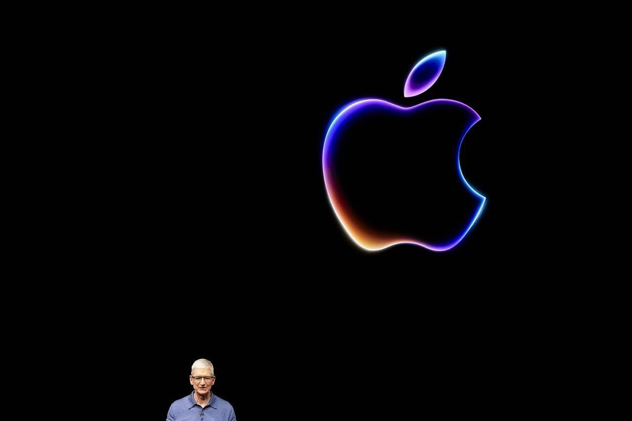 Apple CEO Tim Cook speaks during an Apple event in Cupertino, Calif., Monday, June 10, 2024. (AP Photo/Jeff Chiu)