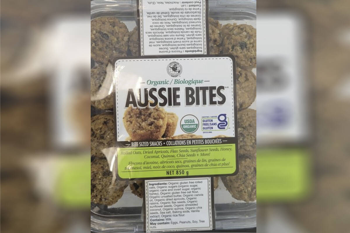 Universal Bakery brand Organic Aussie Bites are shown in this undated handout photo. The Canadian Food Inspection Agency is recalling Universal Bakery brand Organic Aussie Bites, saying the product contains gluten which is not declared on the label. THE CANADIAN PRESS/HO