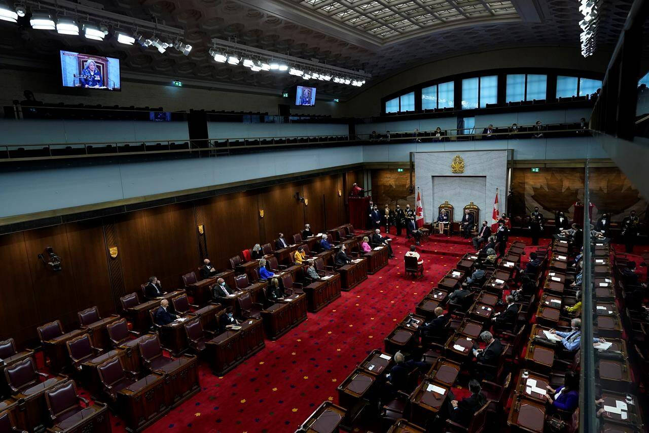 The Senate has passed a government bill that would ban the use of replacement workers during a legal strike in a federally regulated workplace and it is now set to become law. An overall view of the Senate is shown in Ottawa on Tuesday, Nov. 23, 2021. THE CANADIAN PRESS/Adrian Wyld