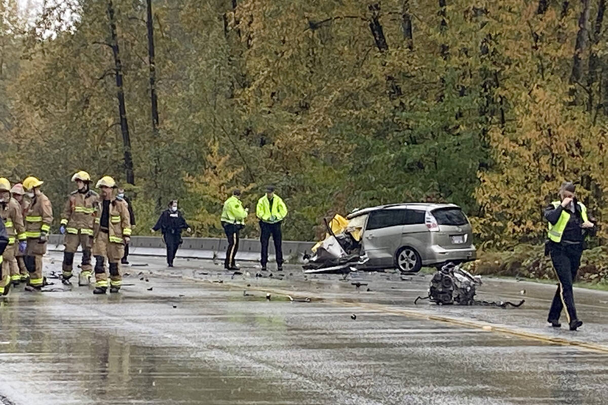 The collision took place between a van and a black semi on Wednesday afternoon. (Colleen Flanagan/The News)