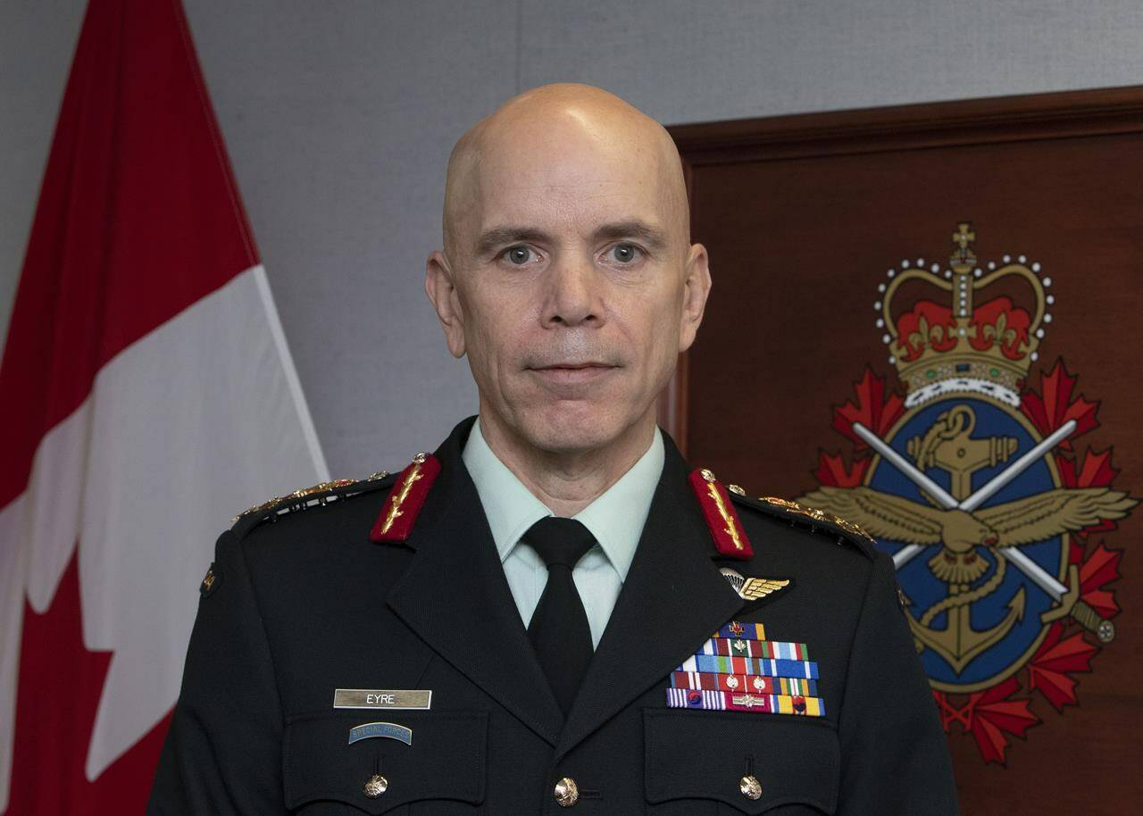 Chief Defence Staff General Wayne Eyre is shown at National Defence Headquarters in Ottawa, Friday, Nov. 26, 2021. The federal government, Department of National Defence and Canadian Armed Forces will deliver a formal apology today to victims of military sexual misconduct. THE CANADIAN PRESS/Fred Chartrand