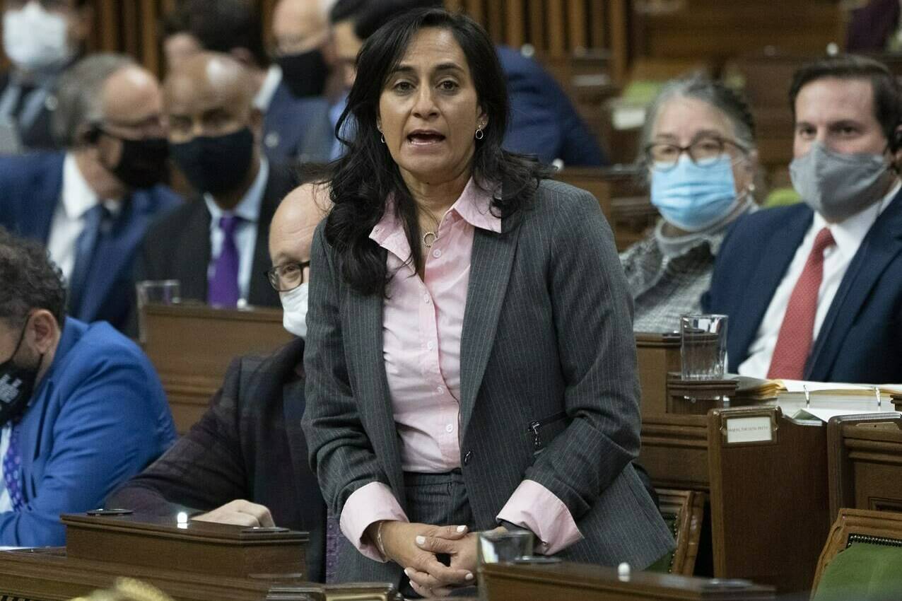 Minister of Defence Anita Anand rises during Question Period, Friday, December 3, 2021 in Ottawa. THE CANADIAN PRESS/Adrian Wyld