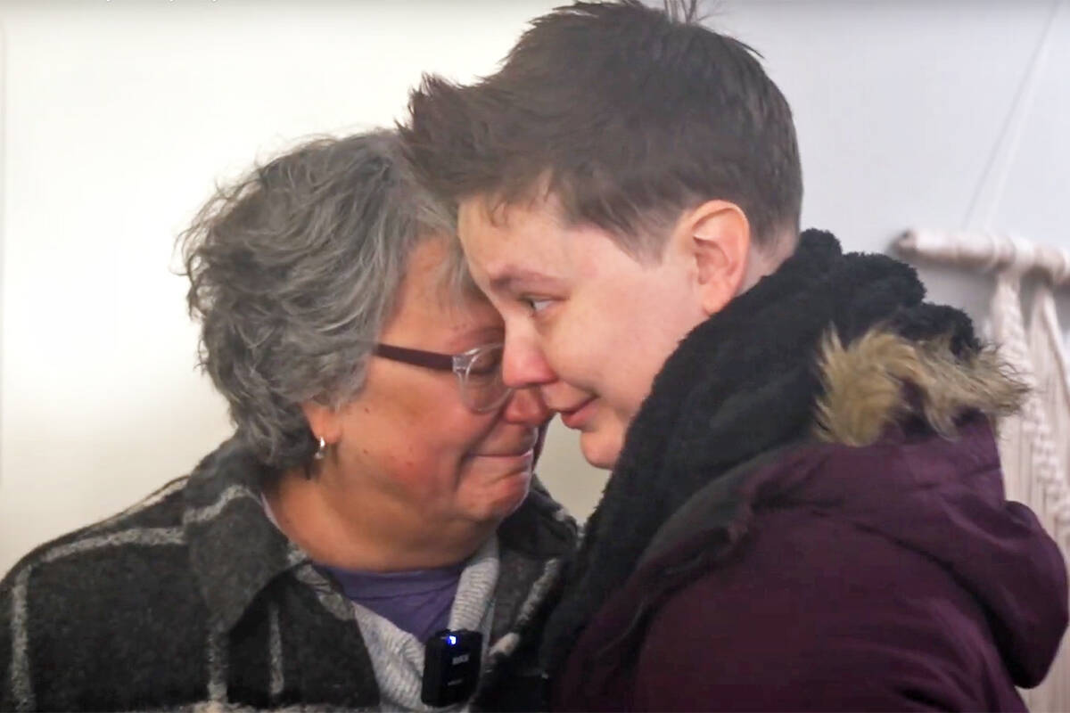 Corinna Wiebe, with daughter Sydney Stenberg, was overwhelmed when she saw the extent of renovations to their Aldergrove home. (LifeApp video image)