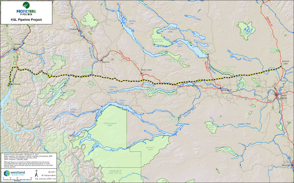 Route of the proposed Pacific Trail Pipeline. (BC Environmental Assessment Office)