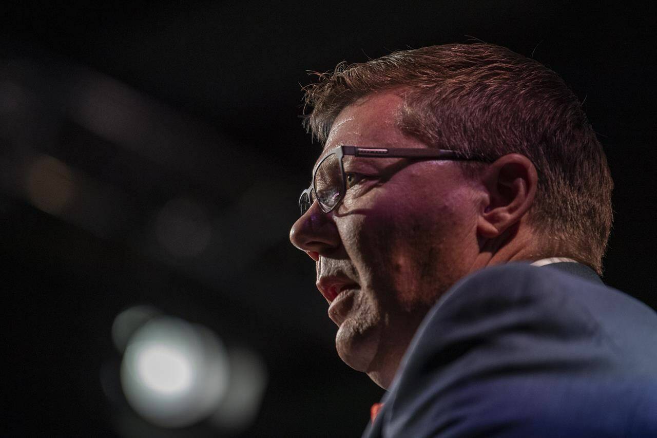 Saskatchewan Premier Scott Moe speaks during the Saskatchewan Party 2021 Convention in Saskatoon, Saturday, Nov. 6, 2021. THE CANADIAN PRESS/Liam Richards