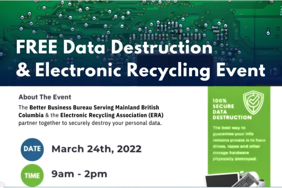 Better Business Bureau and the Electronic Recycling Association are co-hosting an event for Fraud Prevention Month 2022. (BBB graphic)