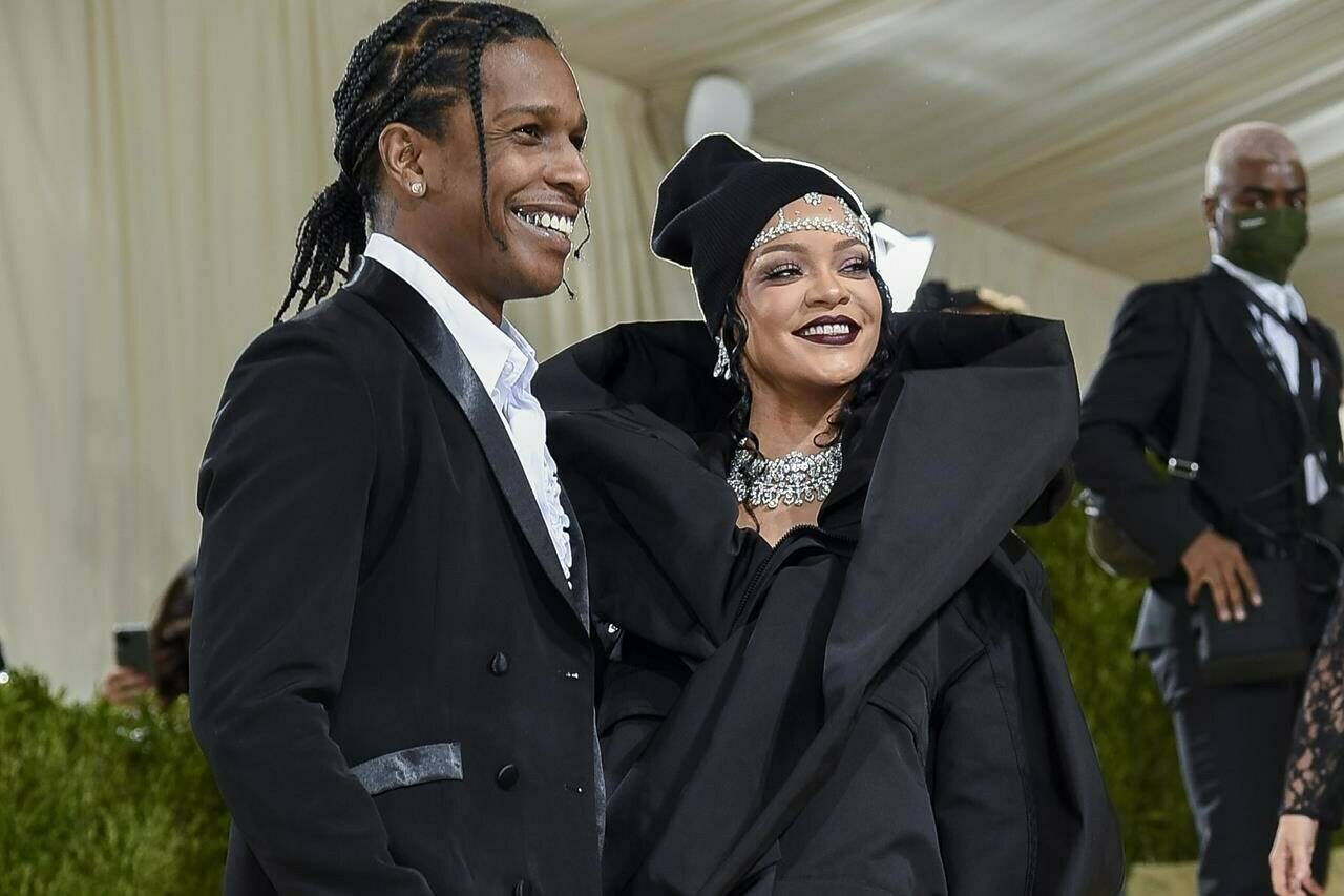 FILE - A$AP Rocky, left, and Rihanna attend The Metropolitan Museum of Art’s Costume Institute benefit gala celebrating the opening of the “In America: A Lexicon of Fashion” exhibition in New York on Sept. 13, 2021. (Photo by Evan Agostini/Invision/AP, File)