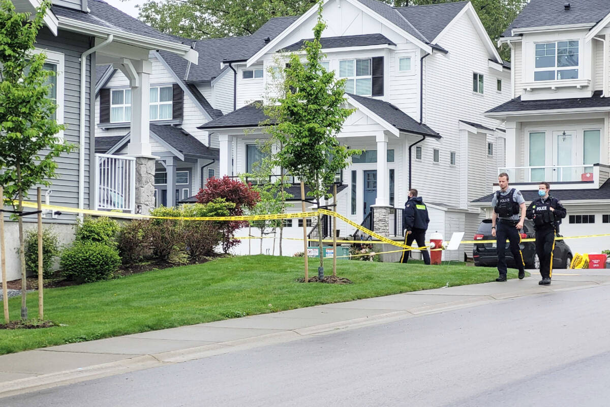 Ridge Meadows RCMP are on scene at a shooting along McDougal Street in Maple Ridge. (Neil Corbett/The News)