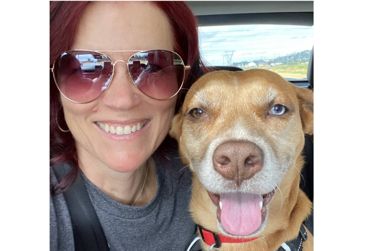 Amber Medeiros was walking her dog Sage in Meadows Edge Park in Langley early in the morning of June 15, when a coyote began to stalk them. (Special to Langley Advance Times)