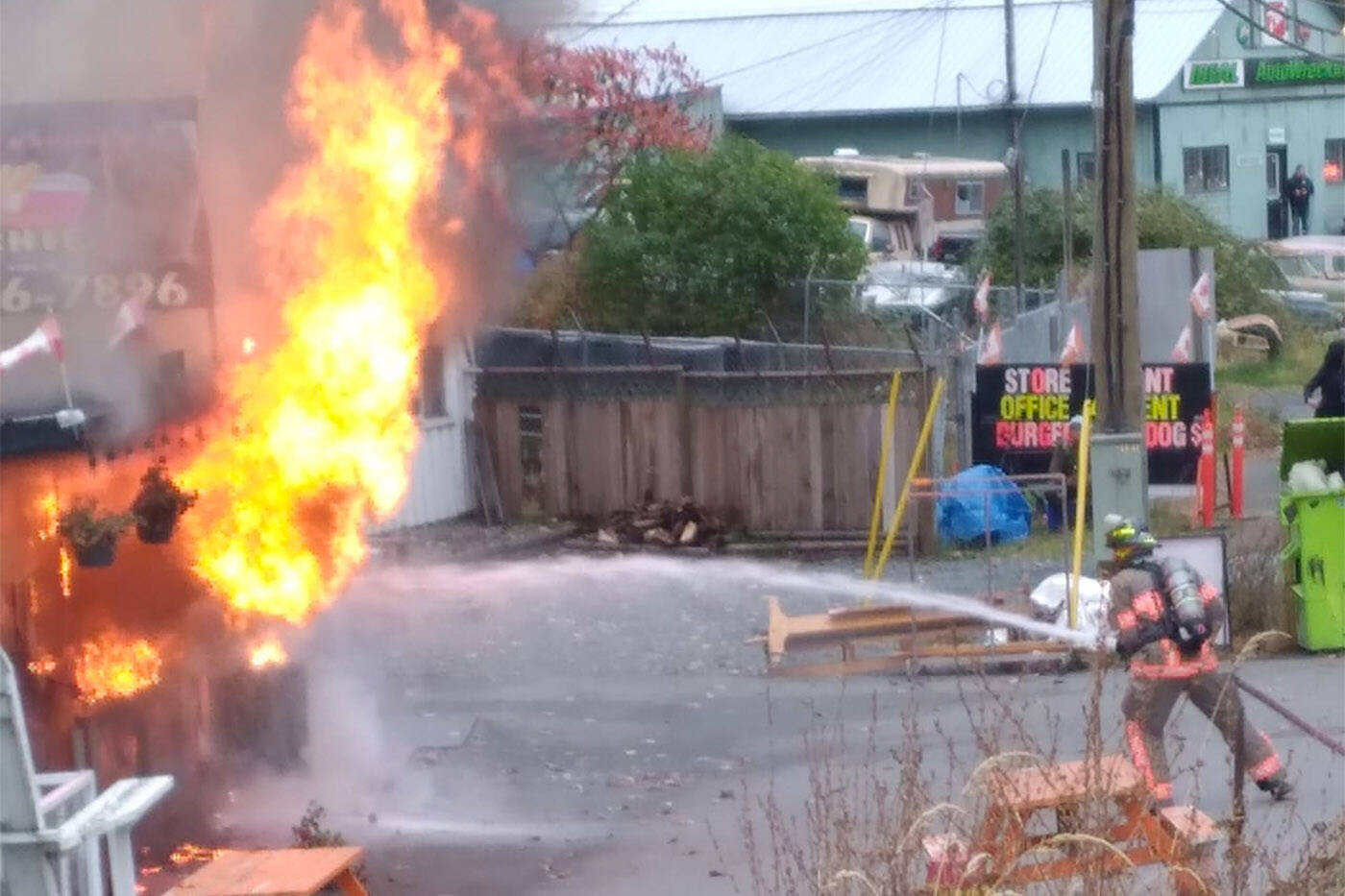 Chilliwack Fire Department was called to a blaze at Munchie’s café on Vedder Mountain Road on Tuesday, Oct. 25, 2022. (Koovula Emerson/Facebook)