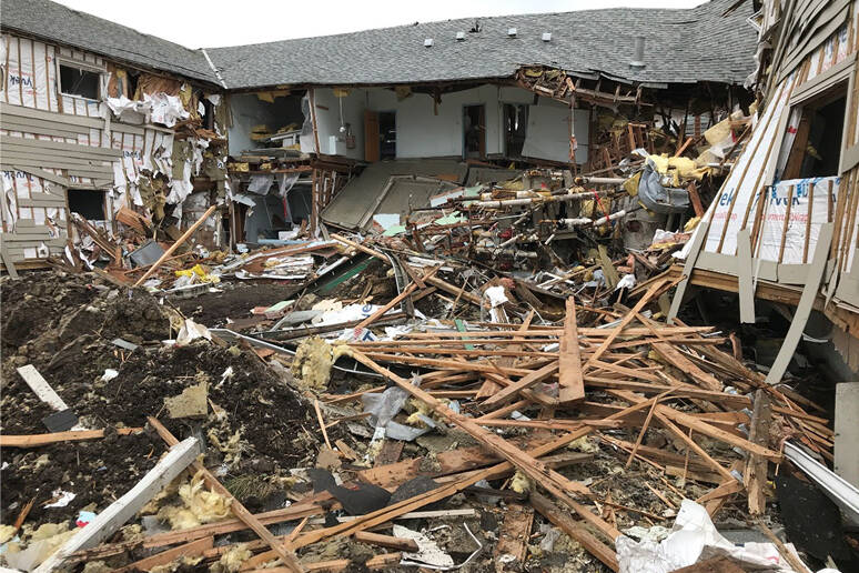 The east side of Building 25 post-explosion. Photo by Technical Safety BC