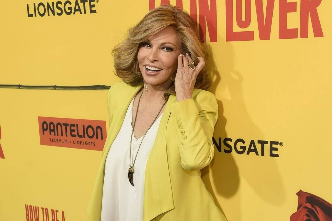 FILE - Raquel Welch appears at the Los Angeles premiere of “How to Be a Latin Lover” on April 26, 2017. Welch, whose emergence from the sea in a skimpy, furry bikini in the film “One Million Years B.C.” would propel her to international sex symbol status throughout the 1960s and ’70s, died early Wednesday, Feb. 15, 2023, after a brief illness. She was 82. (Photo by Chris Pizzello/Invision/AP, File)