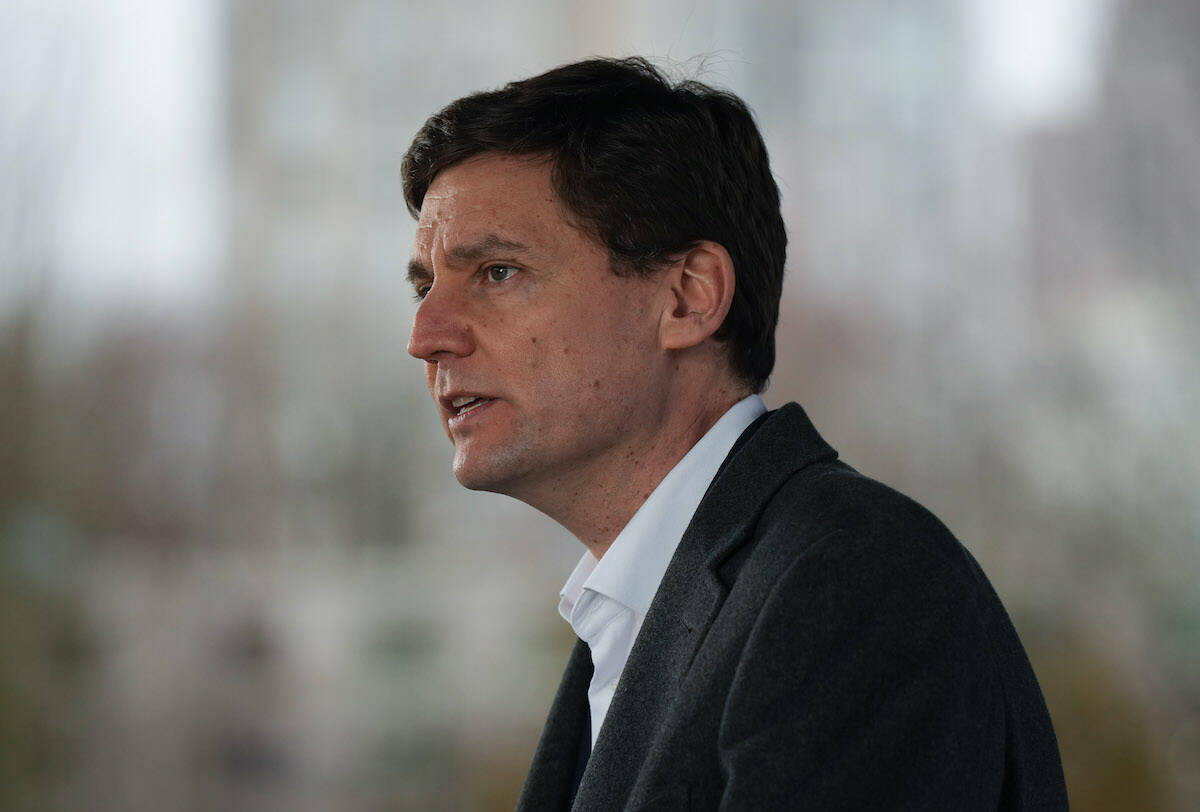 B.C. Premier David Eby speaks during a news conference in Vancouver, on Sunday, Feb. 5, 2023. THE CANADIAN PRESS/Darryl Dyck