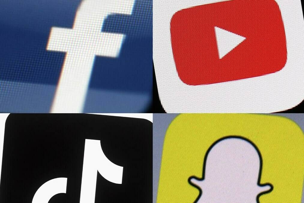 A federal bill that will force digital platforms like Netflix and YouTube to contribute financially to Canadian content is on the cusp of becoming law. The Liberals’ online streaming bill passed its final vote in the Senate today and is now just awaiting royal assent. This combination of 2017-2022 photos shows the logos of Facebook, YouTube, TikTok and Snapchat on mobile devices. THE CANADIAN PRESS/AP