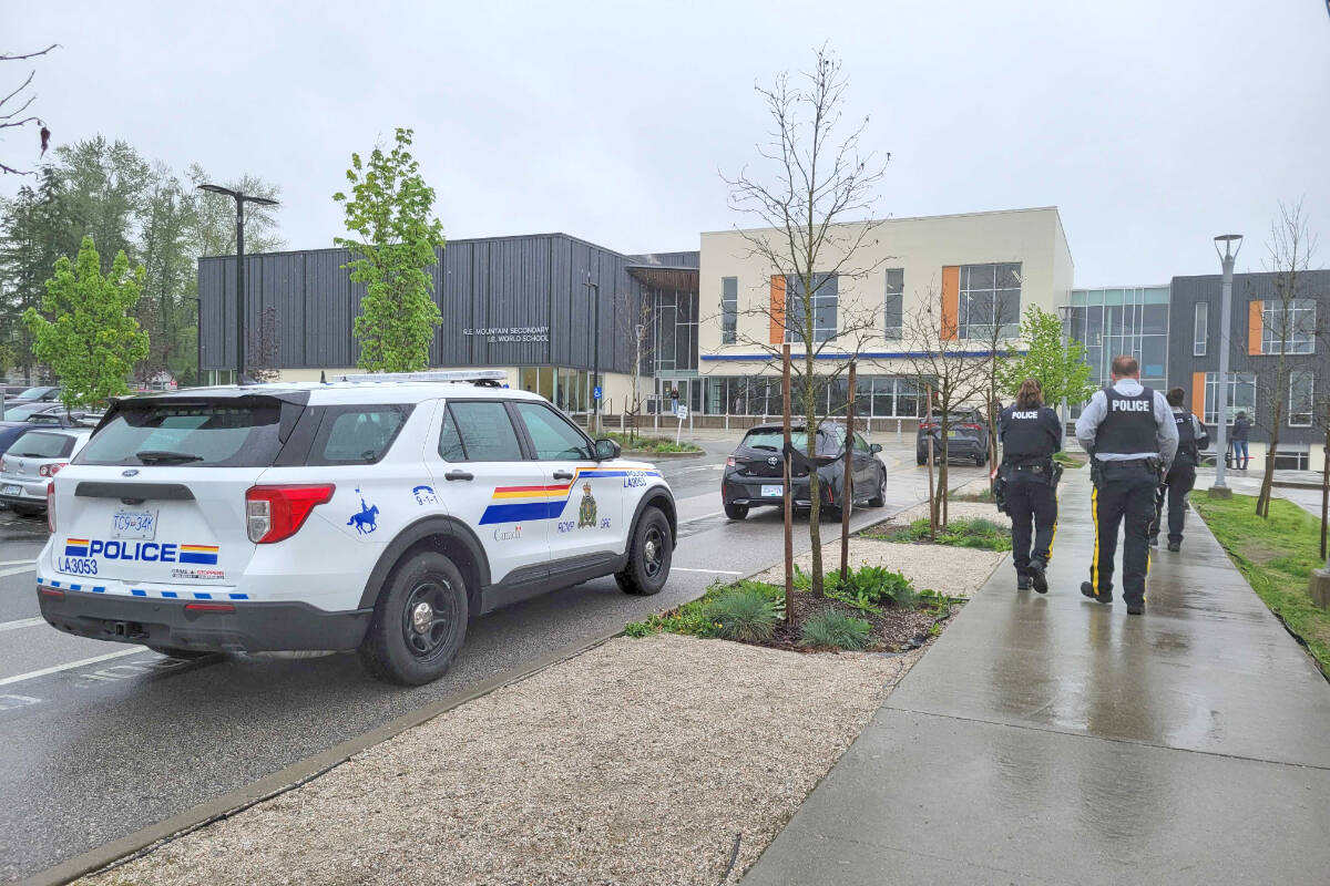 Langley RCMP were at RE Mountain Secondary and Peter Ewart Middle School Friday, May 5, 2023. The schools were temporarily on lockdown. (Kyler Emerson/Langley Advance Times)