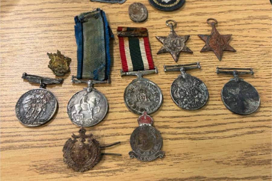 War medals were fished out of the Sumas River near Abbotsford and the teenager who found them is hoping to find the rightful owner. (Submitted photo)