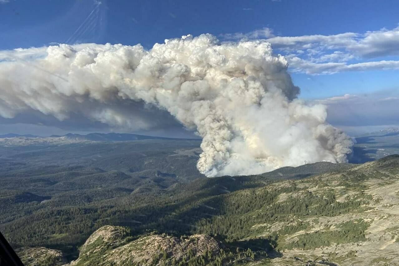 The Young Creek wildfire is seen from the air in an undated handout photo. The B.C. Wildfire Service says wildfire activity over the weekend saw more than a dozen new blazes sparked since Sunday, while gusty winds saw one out-of-control blaze grow and close a highway in Tweedsmuir Provincial Park. THE CANADIAN PRESS/HO-BC Wildfire Service, *MANDATORY CREDIT*