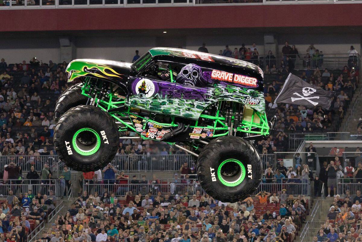 Grave Digger gets air during a Monster Jam event. (Contributed photo)