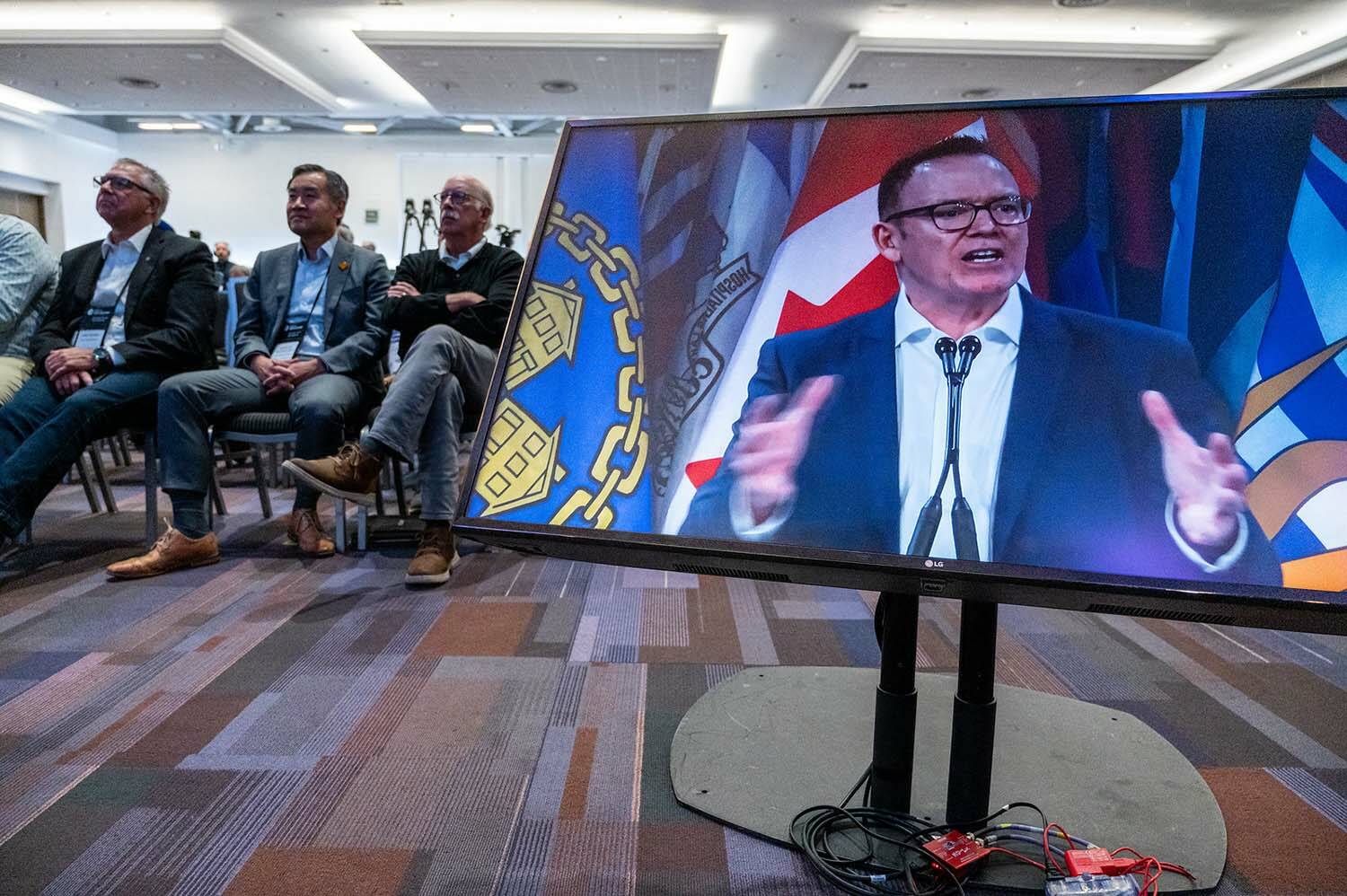 BC United Leader Kevin Falcon, here seen speaking at the Union of British Columbia Municipalities conference in Vancouver, said he is not worried a new poll that shows his party behind the Conservative Party of B.C. (UBCM/Flickr)